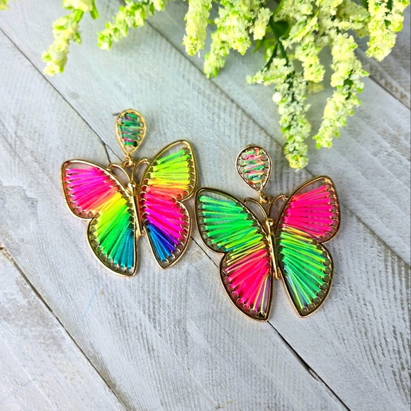 Rainbow Earrings, Rainbow Butterfly Earrings, Jewelry, Gift Idea - Picture 1 of 4